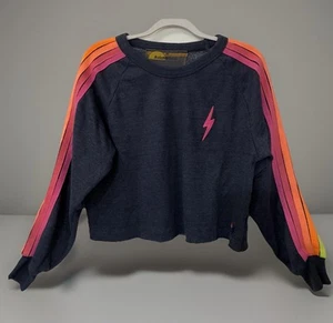 DAMEN AVIATOR NATION BLAU NEON BOLZEN 5 STREIFEN CROPPED SWEATSHIRT MEDIUM - Bild 1 von 9