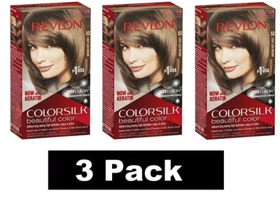 3 x Revlon Colorsilk 3D Permanent Hair Colour 50 Light Ash Brown Brand New - Bild 1 von 4