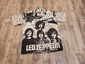 VINTAGE Dragonfly Led Zeppelin All Over Print Button Down Shirt Sz Large - Picture 1 of 6
