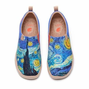 Women Size 5-10.5 UIN Slip On Shoes Canvas Comfortable Loafers "Smiley Night" - Picture 1 of 9
