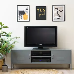 METAL INDUSTRIAL LOCKER WIDE TV MEDIA UNIT - GREY - Picture 1 of 1
