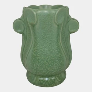 Vaso Haeger anni 20 Art Decò ceramica foglia geranio smerigliato verde opaco manico - Foto 1 di 6