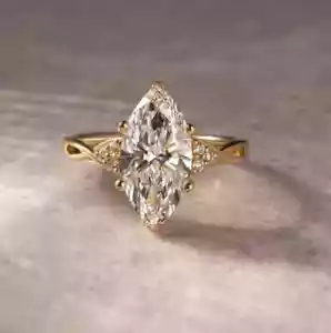 3.00Ct Moissanite Marquise Cut Solitaire Engagement Ring 14k Yellow Gold Plated - Picture 1 of 6