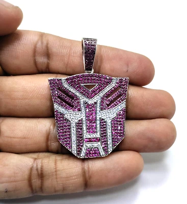 2,55 quilates Diamante y Zafiro Rosa Transformers Máscara Hombre Dije Colgante Plata Foto 1 de 4
