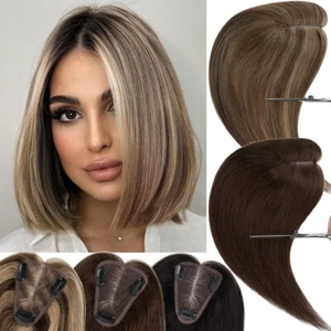 Hand-Tied Lace Topper Free Part Hairpiece Clip In 100% Remy Human Hair One Piece - Picture 1 of 22