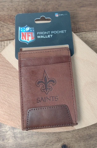 New Orleans Saints Men's Leather Wallet - Brown Front Pocket Wallet - NFL Saints Cover
