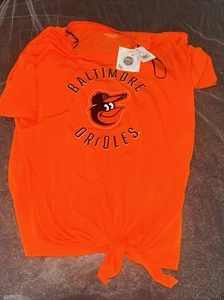 MLB Baltimore Orioles Shirt Womens Sz Small Short Sleeve Tie Front Knot NWT - Picture 1 of 13