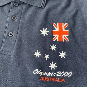 Sydney Olympic 2000 Polo Shirt Men Largr Navy Blue Graphic Australia Flag Stars - Picture 1 of 10