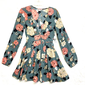 Billabong Dress Womens Size S Multicolor Floral Long Sleeve V Neck Elastic Waist - Picture 1 of 16