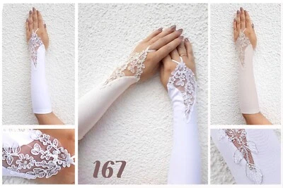 Braut Handschuhe 29/30cm Kommunion Braut Weiß,Elfenbein m Stickerei 167 Hochzeit - Bild 1 von 4