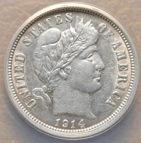 1914-P Barber Dime ANACS EF 45 Details - CLASHED DIES!! -d2881qxxx Cover