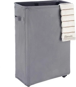 22" Slim Rolling Laundry Basket Hamper w/Wheels, Collapsible, Grey - Picture 1 of 7