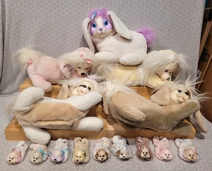 1990s Vintage Hasbro Puppy Bunny Surprise Pink Mom & Babies Plush Lot 14 Pcs - Picture 1 of 24