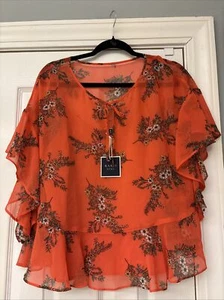 KAARI BLUE~ NWT $59 Coral Floral Top Boho Blouse Short Sleeves ~ M. New! - Picture 1 of 9