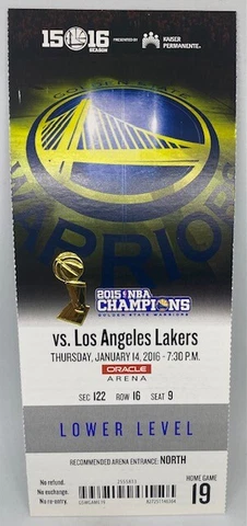 2015-16 Golden State Warriors MINT FULL SEASON TICKET Win #37 73 Win Season RARE Cover