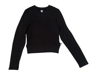 Pixie Lane Girls Black Textured Ribbed Long Sleeve Crop Top Size 9-10 - Picture 1 of 3
