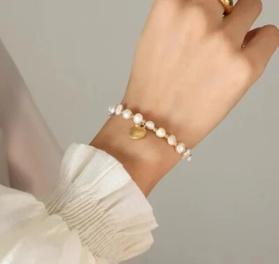 Minimalistisches Frauen Perlen Armband Süßwasser Herz-Perlenarmband für Damen, - Bild 1 von 4