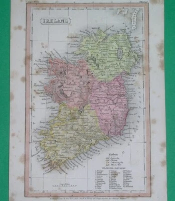 1838 ORIGINAL DETAILED MAP IRELAND DUBLIN BELFAST ULSTER MUNSTER CORK GALWAY - Image 1 of 3