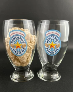 Newcastle Summer Ale Footed Beer Glasses Libbey Geordie Schooner 16oz Lot of 2 - Picture 1 of 7