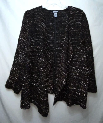 Maggie Barnes for Catherine's Woven Open Front Cardigan 3X Black Brown  B24*O - Image 1 of 4