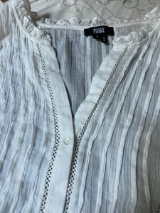 Paige USA Sleeveless Ivory Blouse, Buttons, Embellished , SL BF ~ Size Small - Picture 1 of 3