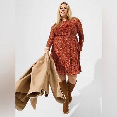 Torrid Mesh Floral Ruffled Dress Plus Size 3X NWT Sheer Sleeves Dainty Boho - Image 1 of 4
