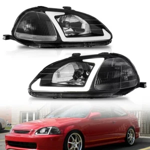 2X Headlights Left + Right For 1996 1997 1998 Honda Civic EJ EK EM LED DRL Strip - Picture 1 of 16