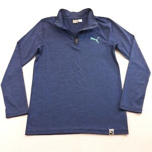 Puma Zip Up Long Sleeve Sweatshirt Boys Size Large Blue Mock Neck Golf
