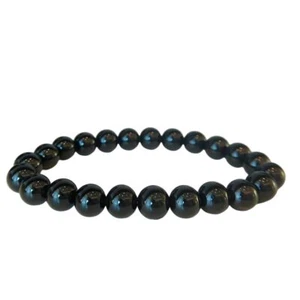 WOMENS BEADS BRACELET NATURAL BLACK ONYX UNISEX ELASTIC BAND GIFT MENS BRACELET - Picture 1 of 5
