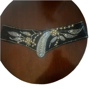 Vintage Jeromes Black Beaded Embellished Statement Belt Size 30 - Picture 1 of 11