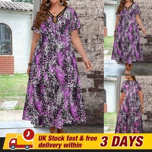 Plus Size 18-26 Women Leopard T-Shirt Dress Holiday Kaftan Casual Maxi Dresses - Picture 1 of 13