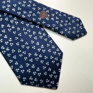 Hermes Silk Neck Tie Heart Clover Navy No Box Used. - Picture 1 of 8