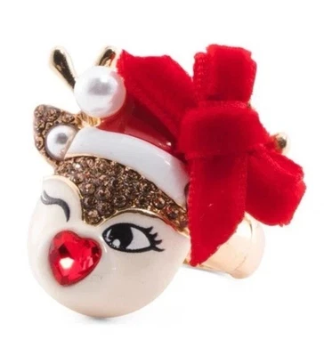 Brand New BETSEY JOHNSON Authentic  Winking Reindeer Stretch Ring Multi Color - Image 1 of 4