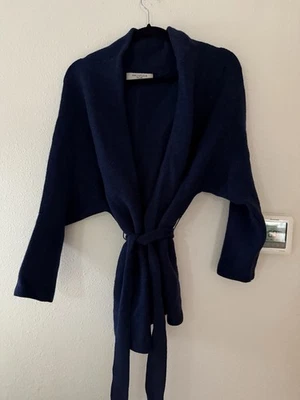 MM Lafleur Morandi Merino Wool Knit Cardigan Sweater Belted Sz XS S Navy - Image 1 of 4