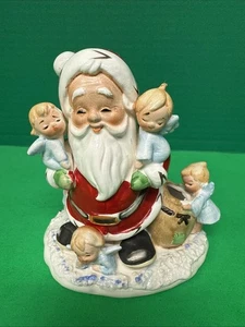 Statuina vintage Babbo Natale Lefton con 5 angeli bambini - Foto 1 di 21