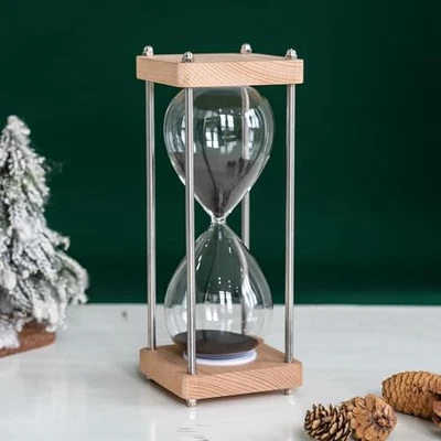 Reloj de Arena Grande 60 Minutos, con Cristal Transparente y Madera de Roble Natural Negro Foto 1 de 4