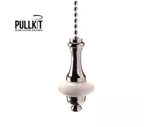 Decorative Polished Chrome & White Ceramic Disc Bathroom Pull Chain / Pull Cords - Picture 1 of 3