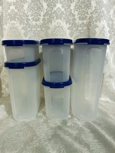 Tupperware Modular Mates ovaler Behälter Set Größen 1 2 3 4 5 blaue Dichtungen NEU - Bild 1 von 2