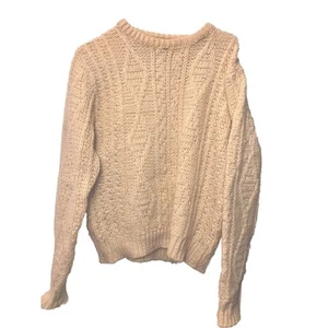 Vtg Pendleton Sweater Mens Medium Beige Ivory Virgin Wool Fisherman Cable Knit - Picture 1 of 6