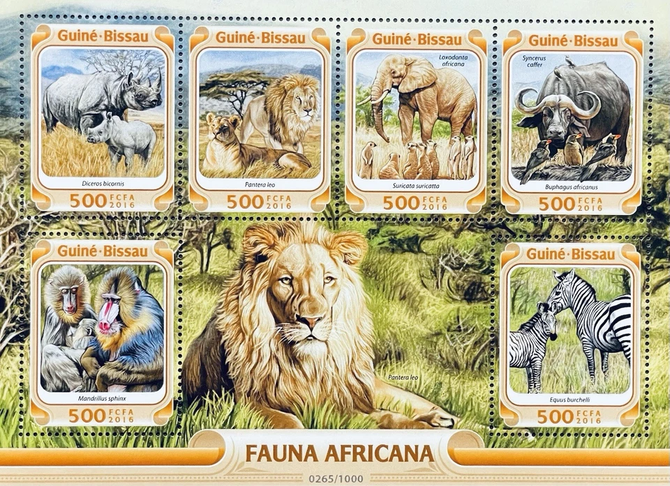 GUINEA-BISSAU FAUNA DE ÁFRICA SELLOS MNH 2016 VIDA SILVESTRE ANIMALES SALVAJES LEÓN CEBRA Foto 1 de 1