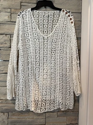 Cato Est 1946 крючком блузка пуловер верхний женский размер XL белый кружевной Bell рукав - Изображение 1 из 4