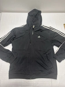 Adidas Classic Jacket L Black White Stripe Zipup Hoodie - Picture 1 of 9
