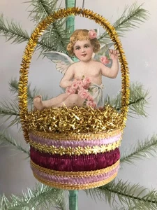 Antik Look Schrott Weihnachtsschmuck, ENGEL--SÜSSIGKEITEN Behälter KISTE, Handarbeit - Bild 1 von 6