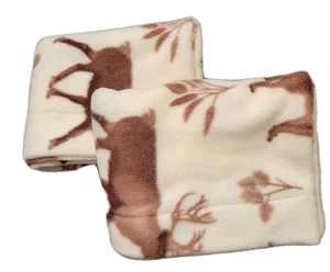 Set Of 2 Cream & Brown Wildlife Print Fleece Pillowcases 20 X 30 Standard - Picture 1 of 4