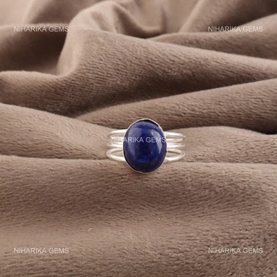 Halloween Saldi 925 Argento Sterling Lapislazzuli Pietra Figlia Solitario Anello - Immagine 1 di 4