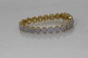 Cluster Bracelet 9Ct Round Cut Lab Created Diamond 14K Yellow Gold Plated 7.5" - Picture 1 of 6
