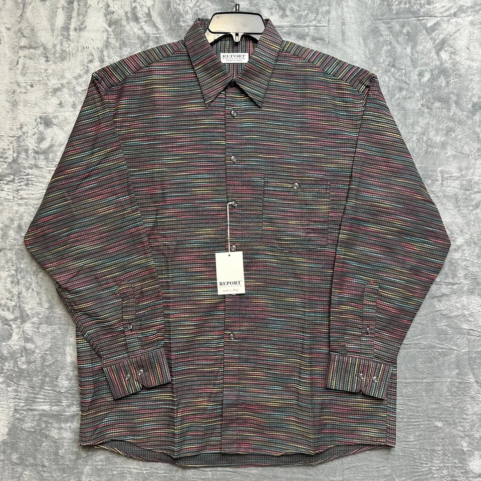 New Report Collection Striped Dress Shirt Men's Size XL Dark Multicolor - Image 1 of 4