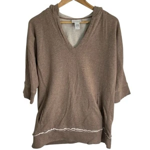 Soft Surroundings Tan  V-Neck Hoodie with Front Pouch Size XS neutral preppy - Picture 1 of 6