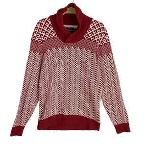 Vintage 70er American Rag Opa Pullover Herren L rot Schalkragen Fischgrät Strick - Bild 1 von 7