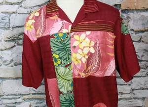 TOMMY BAHAMA Men's Hawaiian Camp Shirt All Silk Colorful Paneled Leaf Floral L - Picture 1 of 10